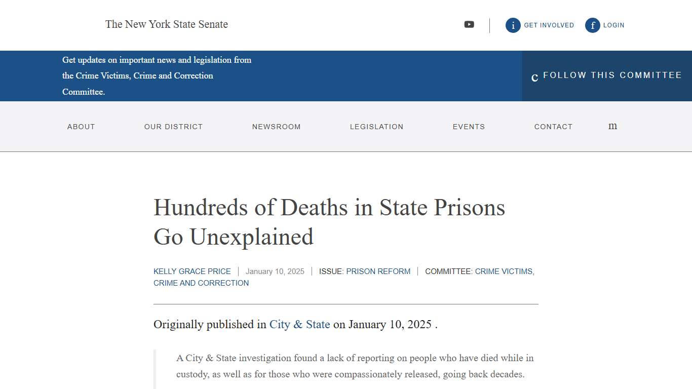 Hundreds of Deaths in State Prisons Go Unexplained | NYSenate.gov