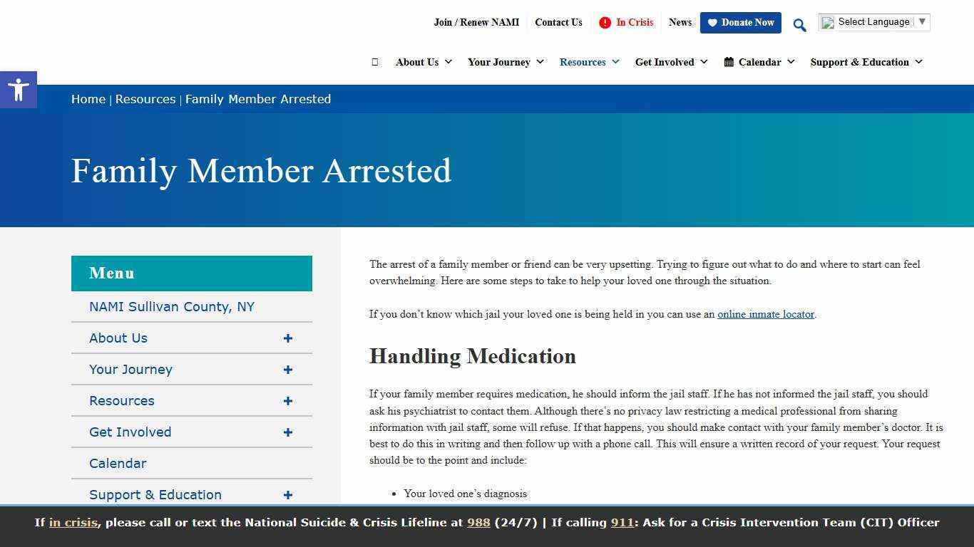 Family Member Arrested - NAMI Sullivan County, NY